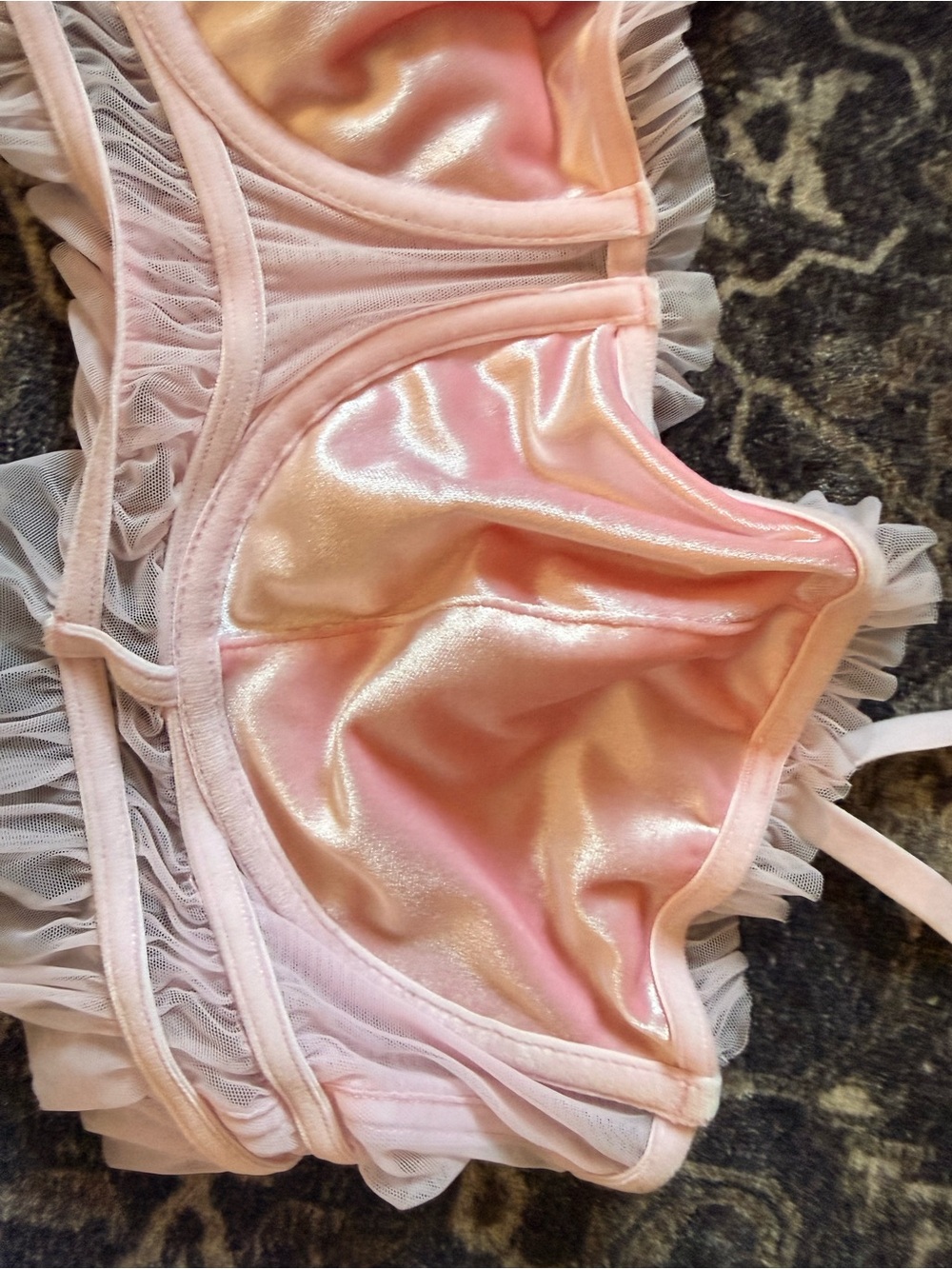 Auden Pink Satin Bralette & Thong Set with Ruffle Trim - Picture 3 of 8